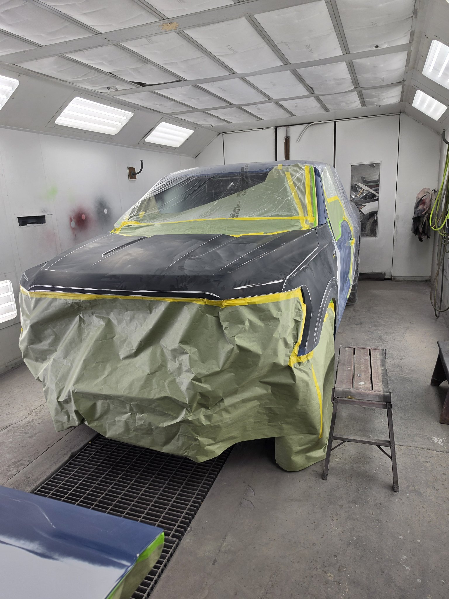 Pickup truck painted in the booth